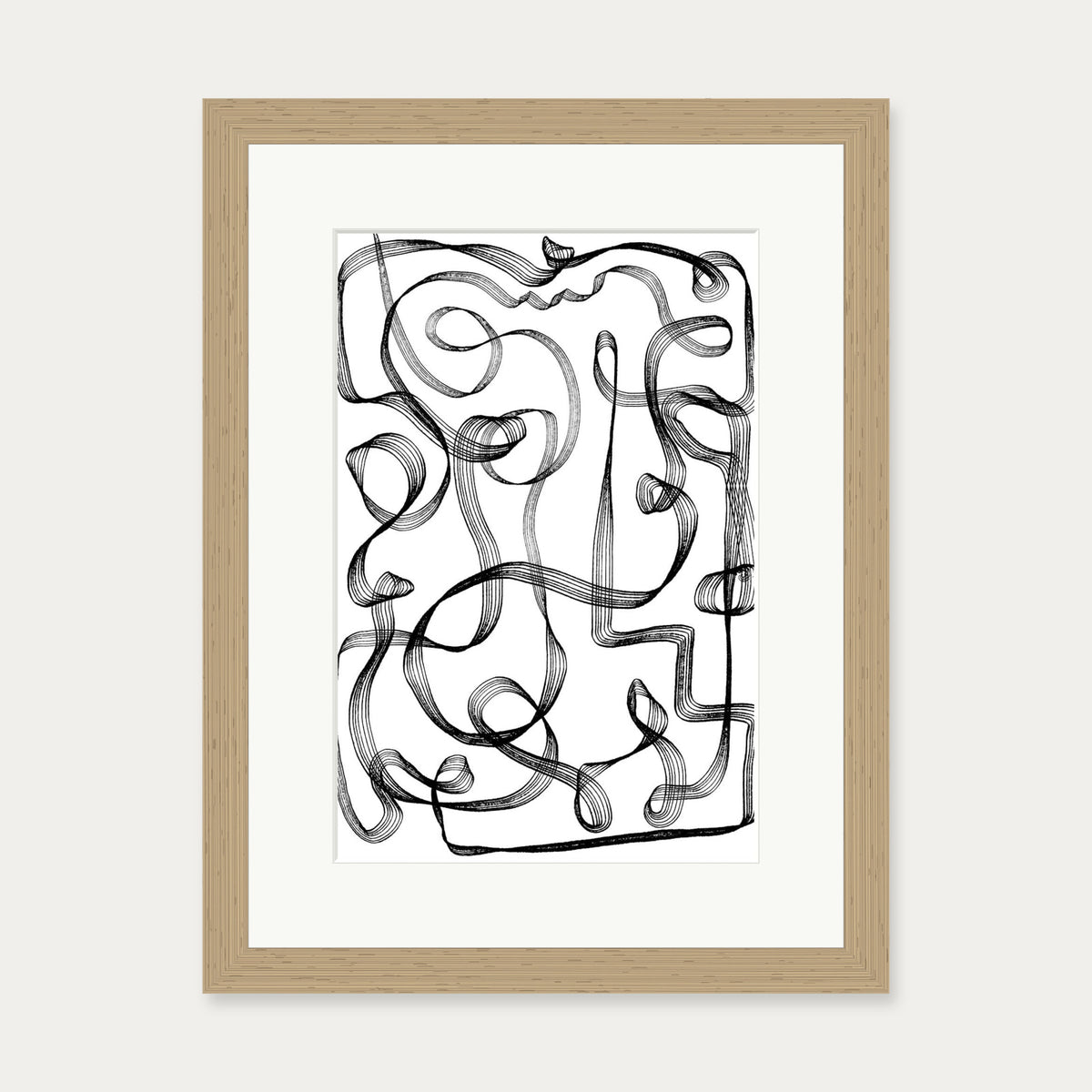 Dimensional Maze Lines Art Print — 30 x 40 cm — Oak Frame