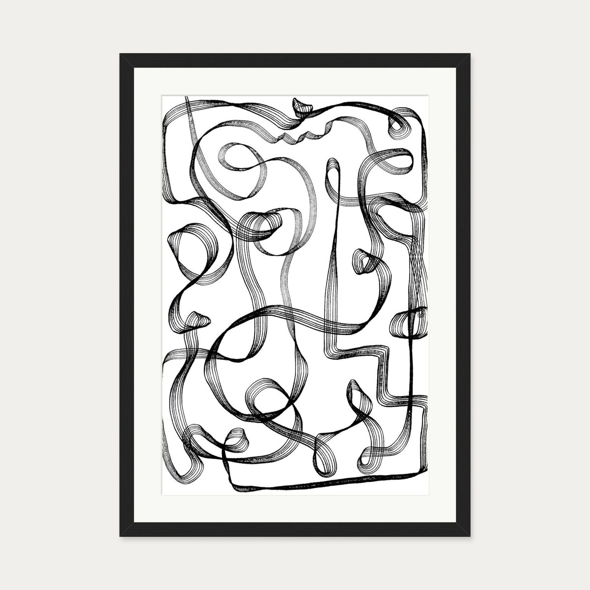 Dimensional Maze Lines Art Print — 50 x 70 cm — Black Frame