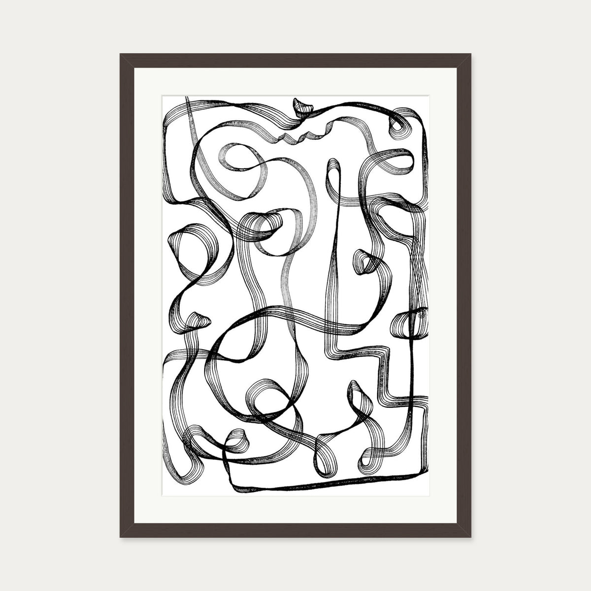 Dimensional Maze Lines Art Print — 50 x 70 cm — Brown Frame