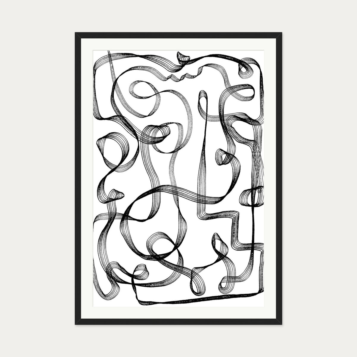 Dimensional Maze Lines Art Print — 70 x 100 cm — Black Frame