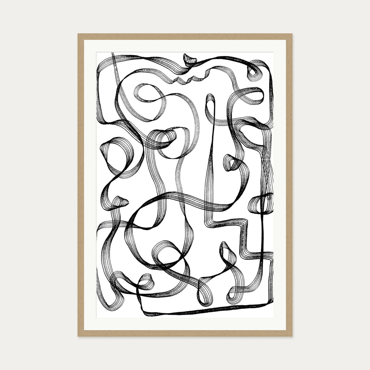 Dimensional Maze Lines Art Print — 70 x 100 cm — Oak Frame