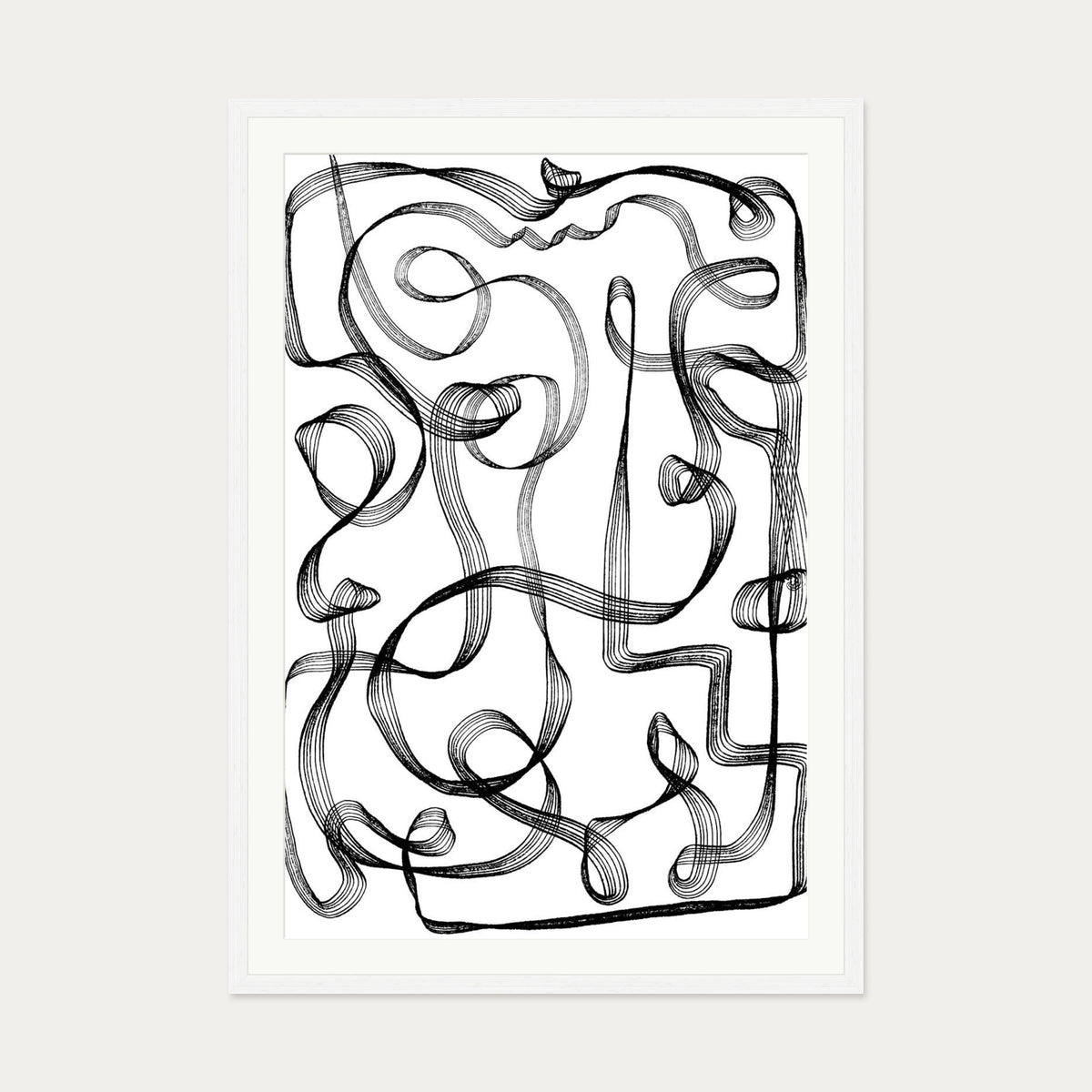 Dimensional Maze Lines Art Print — 70 x 100 cm — White Frame