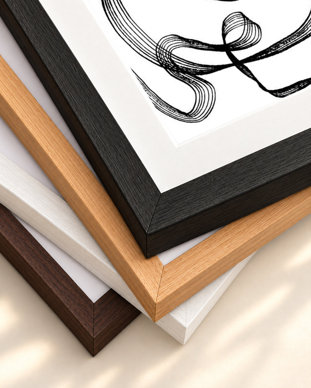 Dimensional Maze Lines Art Print — framed print corner with 5 cm mount and bevel