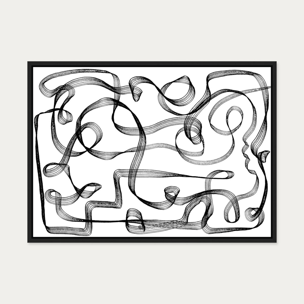 Dimensional Maze Lines Canvas Art — 50 x 70 cm — Black Frame