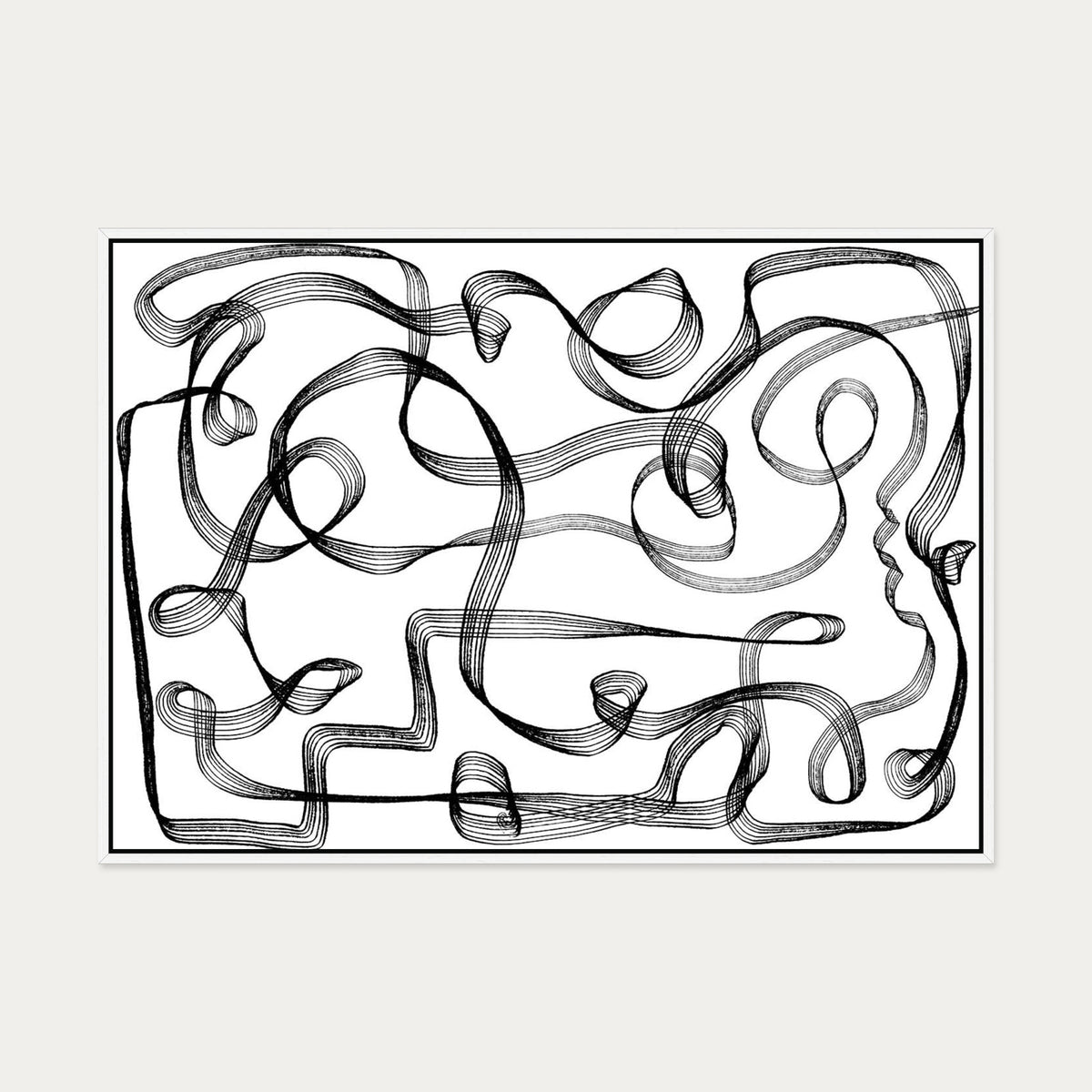 Dimensional Maze Lines Canvas Art — 70 x 100 cm — White Frame