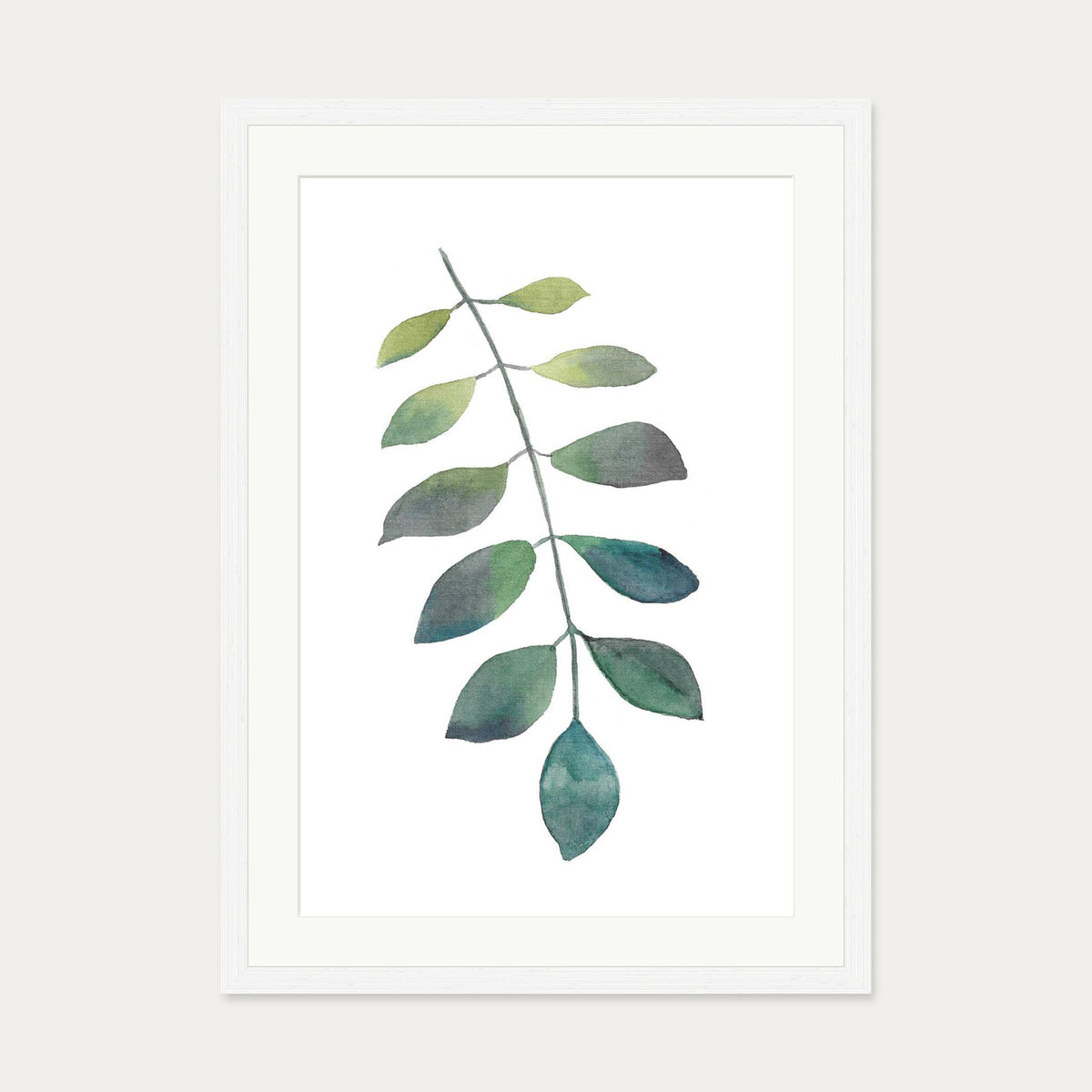 Dog Leaf Watercolour Art Print — 50 x 70 cm — White Frame