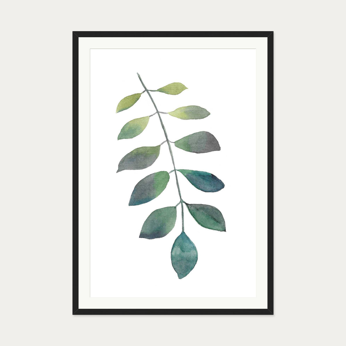 Dog Leaf Watercolour Art Print — 70 x 100 cm — Black Frame
