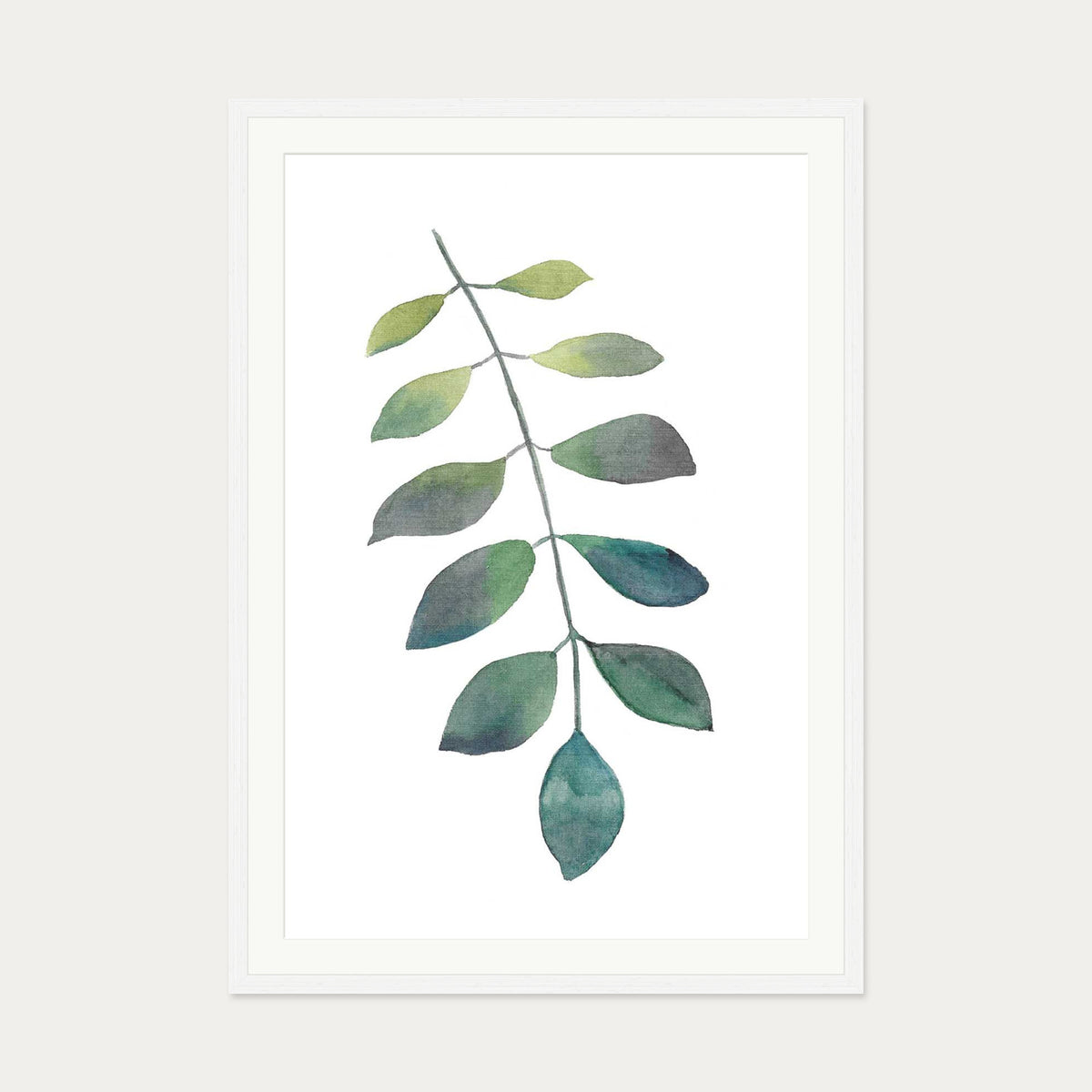 Dog Leaf Watercolour Art Print — 70 x 100 cm — White Frame