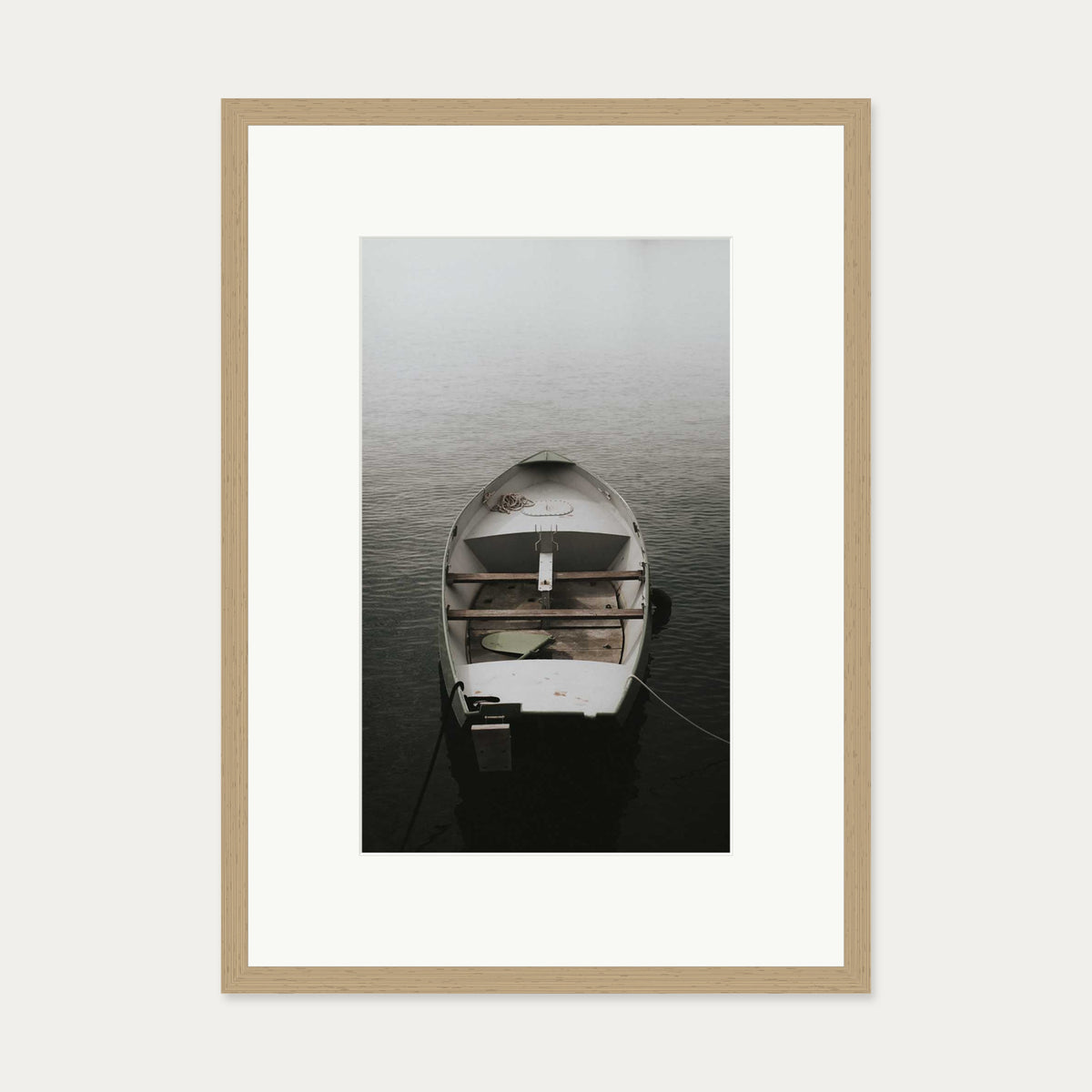 Drifting Boat Wall Art Print — 50 x 70 cm — Oak Frame