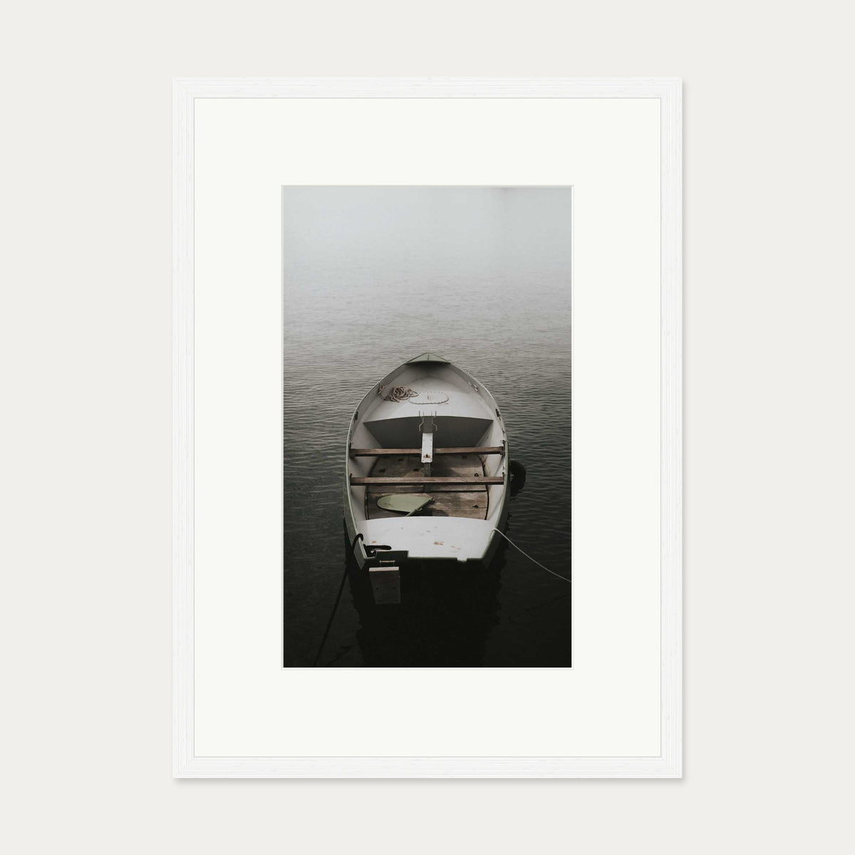Drifting Boat Wall Art Print — 50 x 70 cm — White Frame