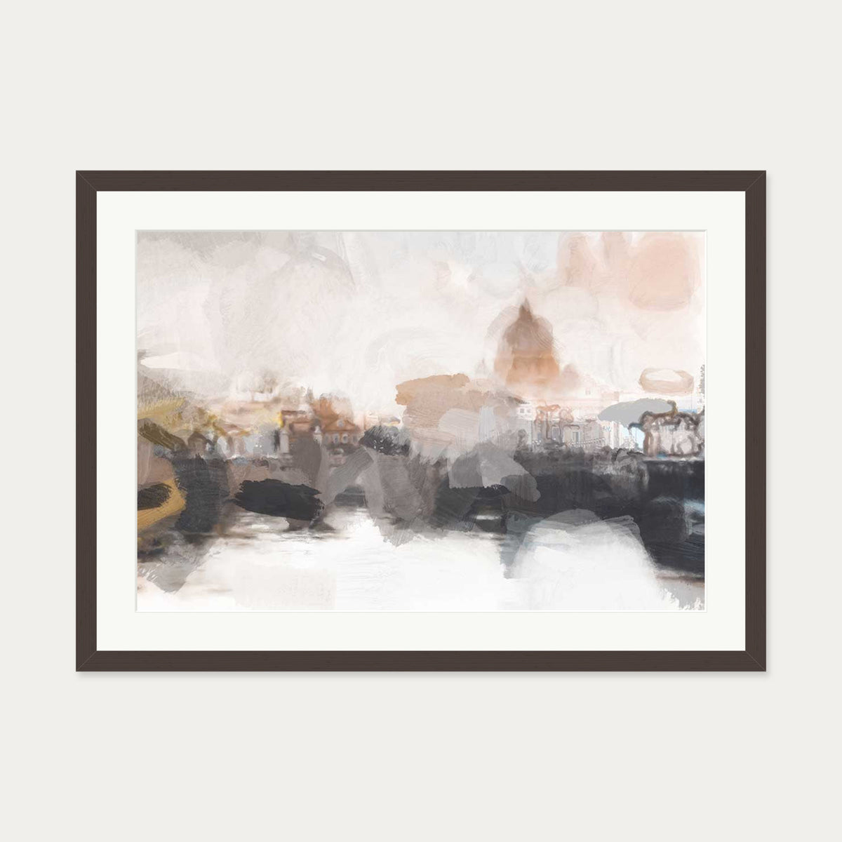 Dusk City Impressions Art Print — 50 x 70 cm — Brown Frame