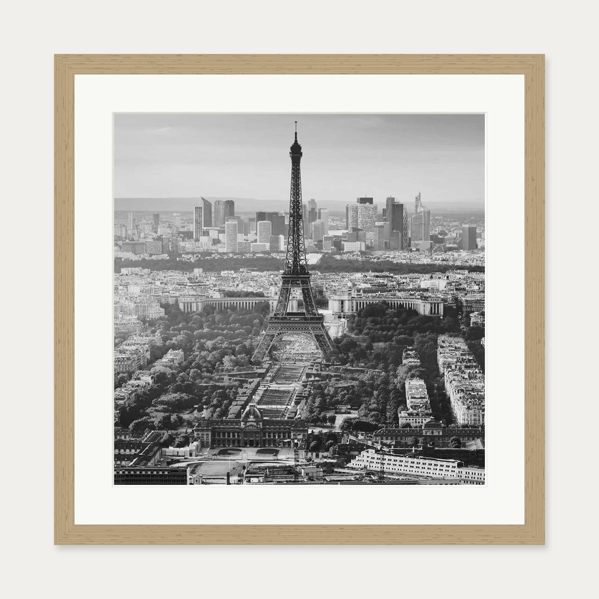 Eiffel Tower Monochrome Framed Art Print — 50 x 50 cm — Oak Frame
