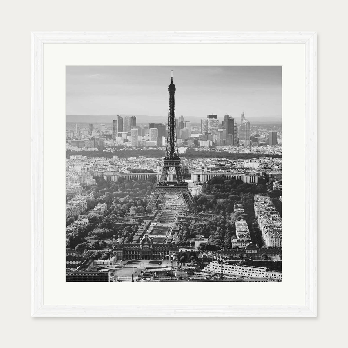 Eiffel Tower Monochrome Framed Art Print — 50 x 50 cm — White Frame