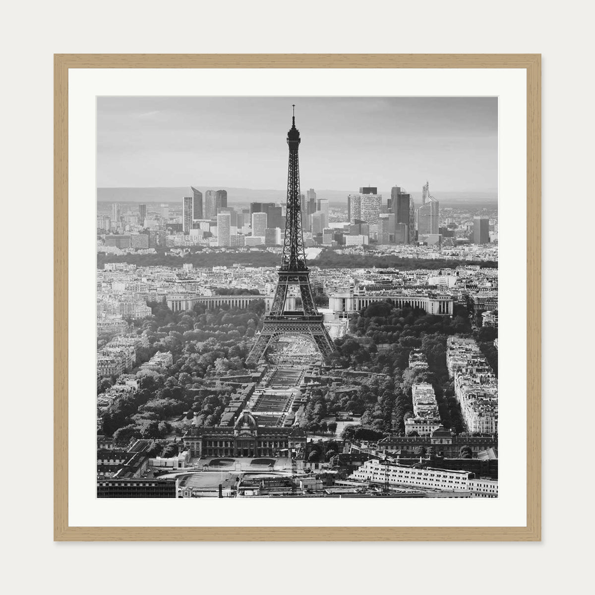 Eiffel Tower Monochrome Framed Art Print — 70 x 70 cm — Oak Frame