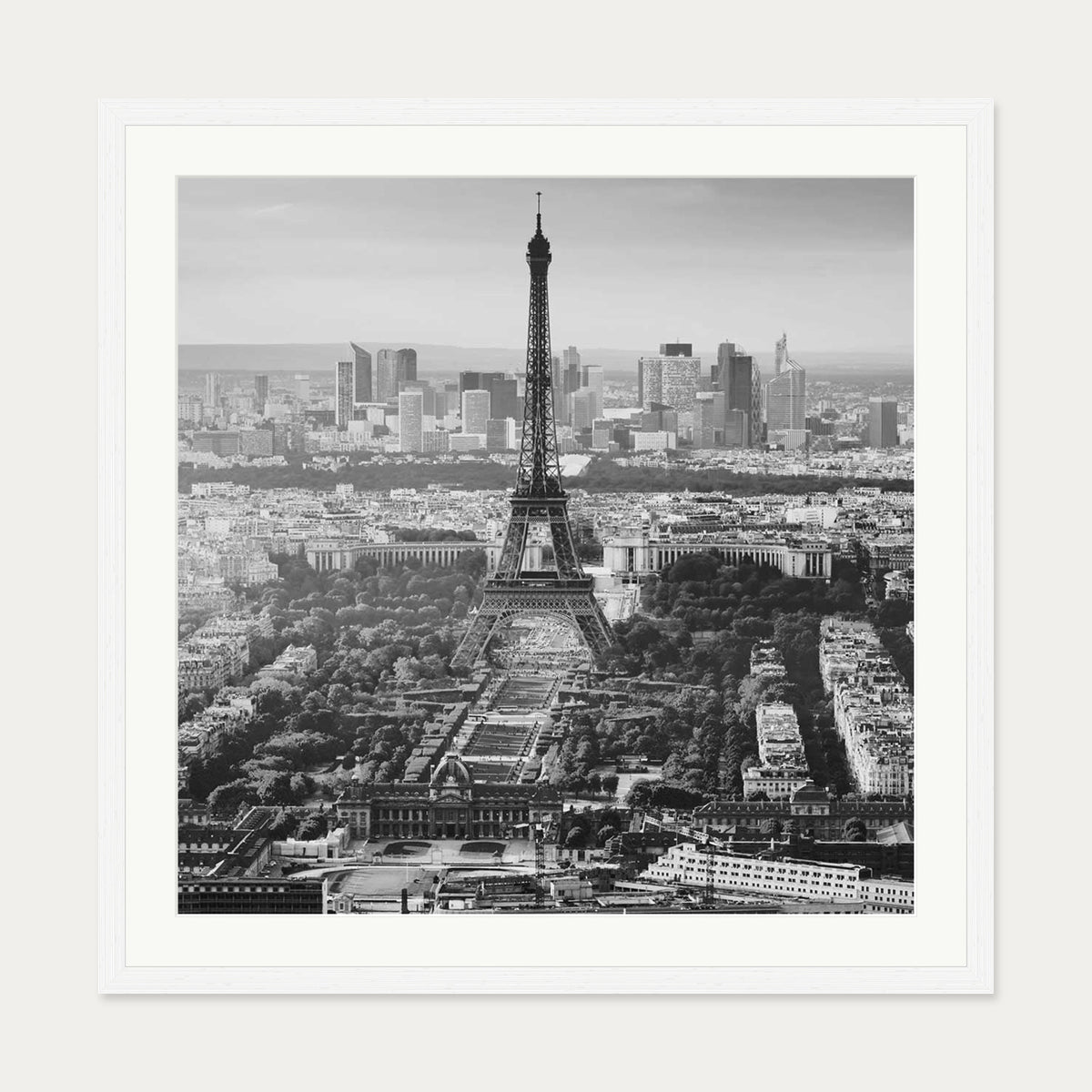 Eiffel Tower Monochrome Framed Art Print — 70 x 70 cm — White Frame