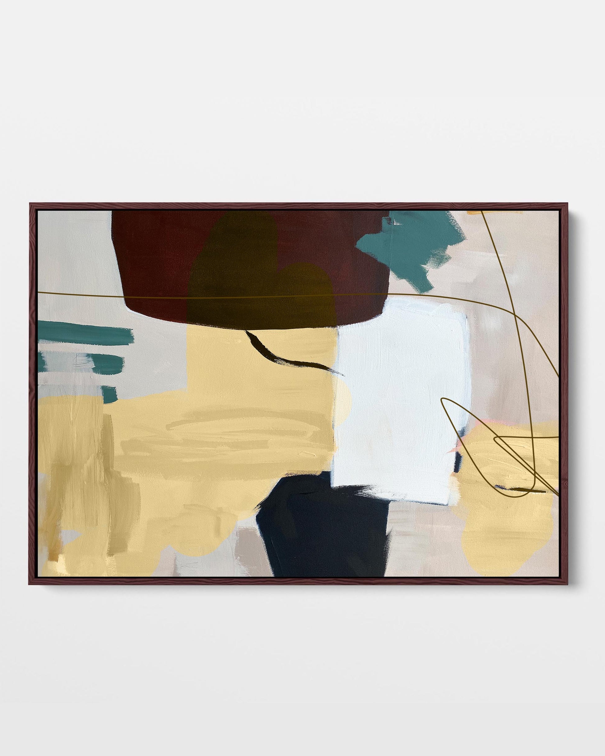 brown and yellow modern abstract wall art framed canvas