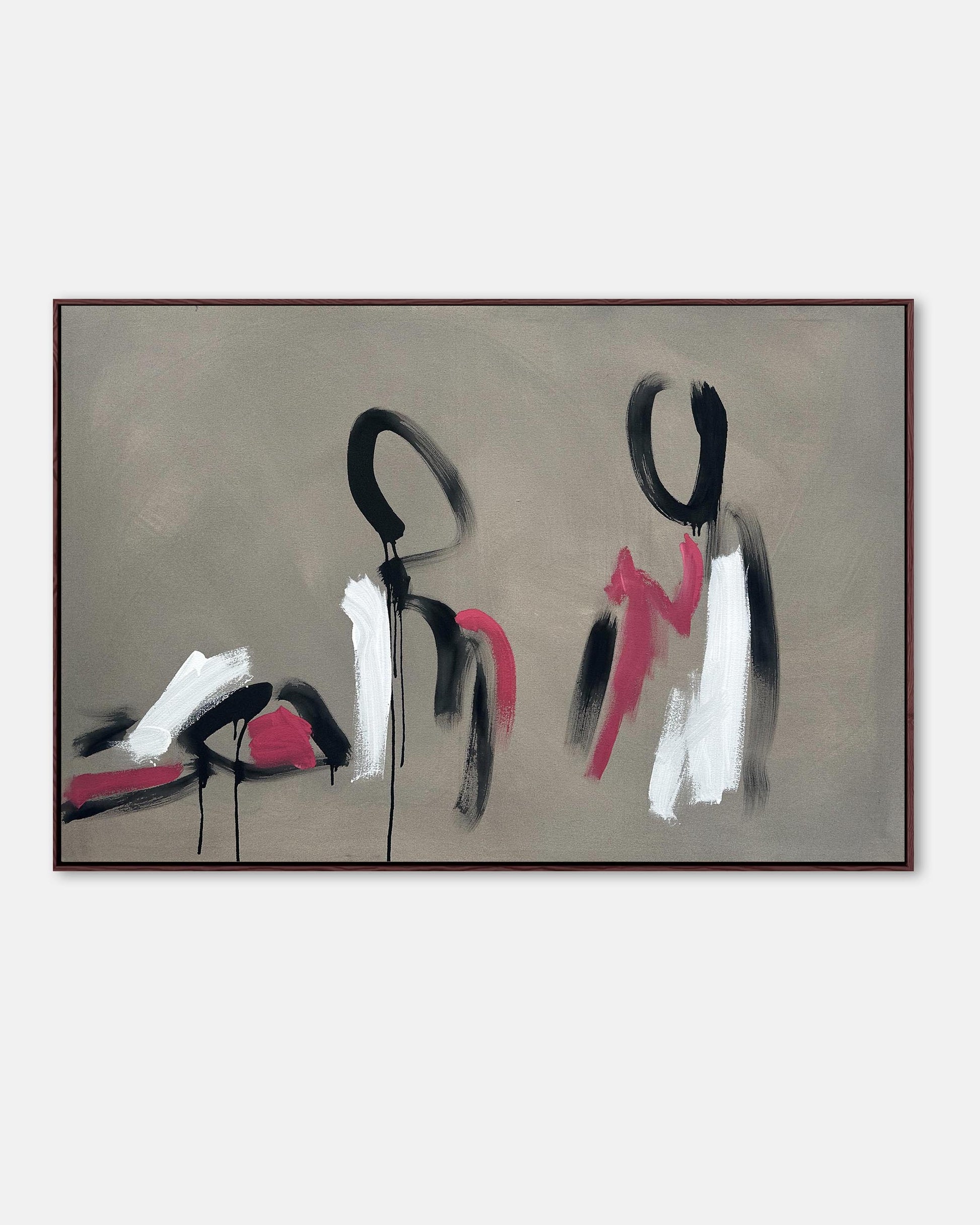 large aboriginal style figurative abstract wall art painting in grey, pink, white. For modern neutral minimalist homes.