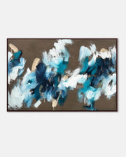 Large abstract art, original oil on canvas fine art with blue, brown and white colours. Perfect for living room unique art. 