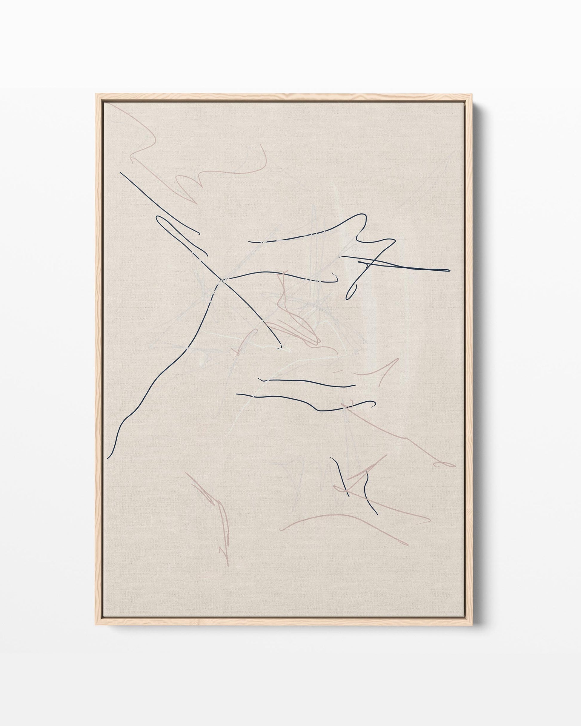A taupe abstract line framed canvas art piece with a simple line pattern, displayed against a neutral background.