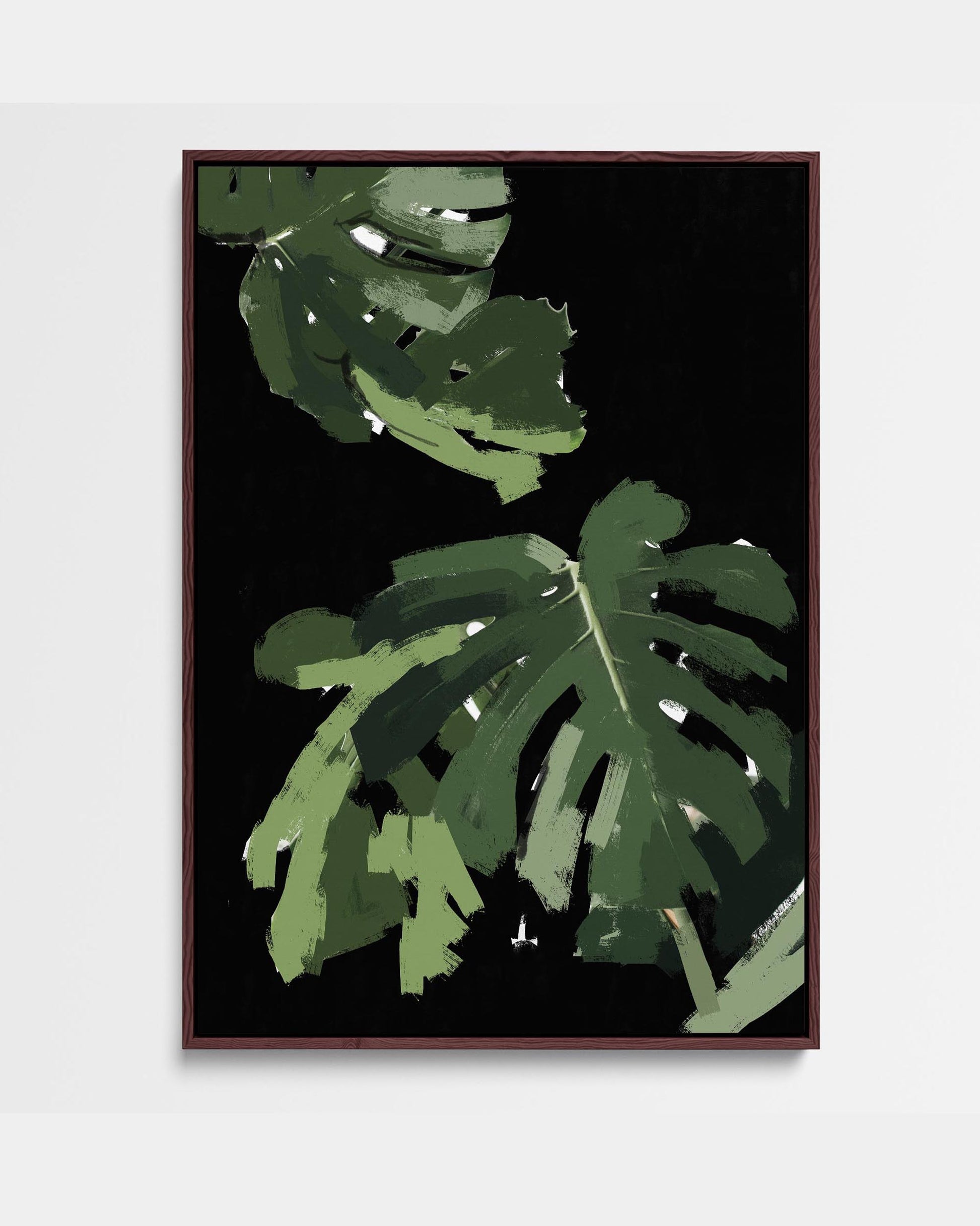 abstract monstera Monstera Noir Framed Canvas Large Art Print 70 x 100 cm / White Frame