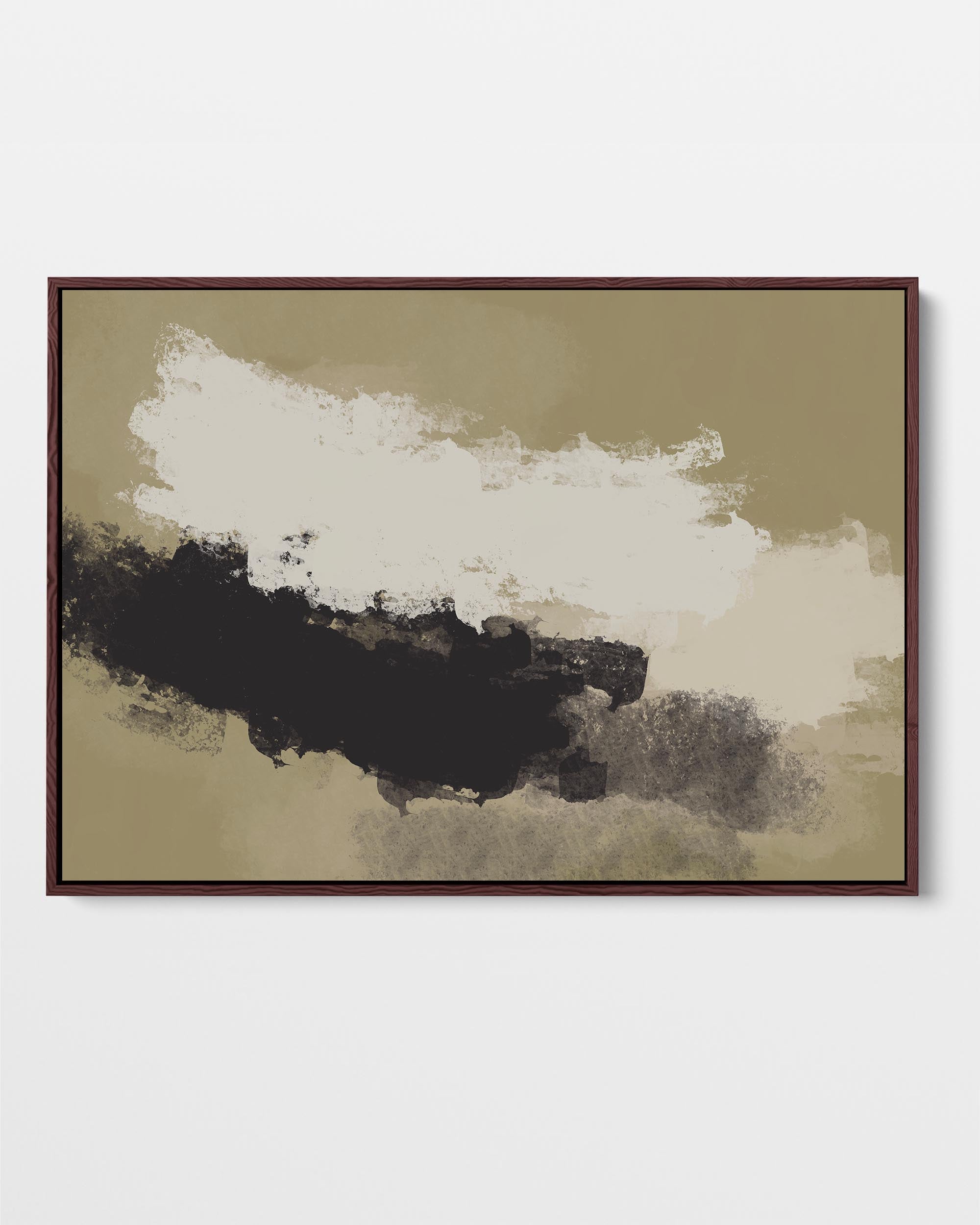 Olive Green On Black Strokes Framed Canvas
