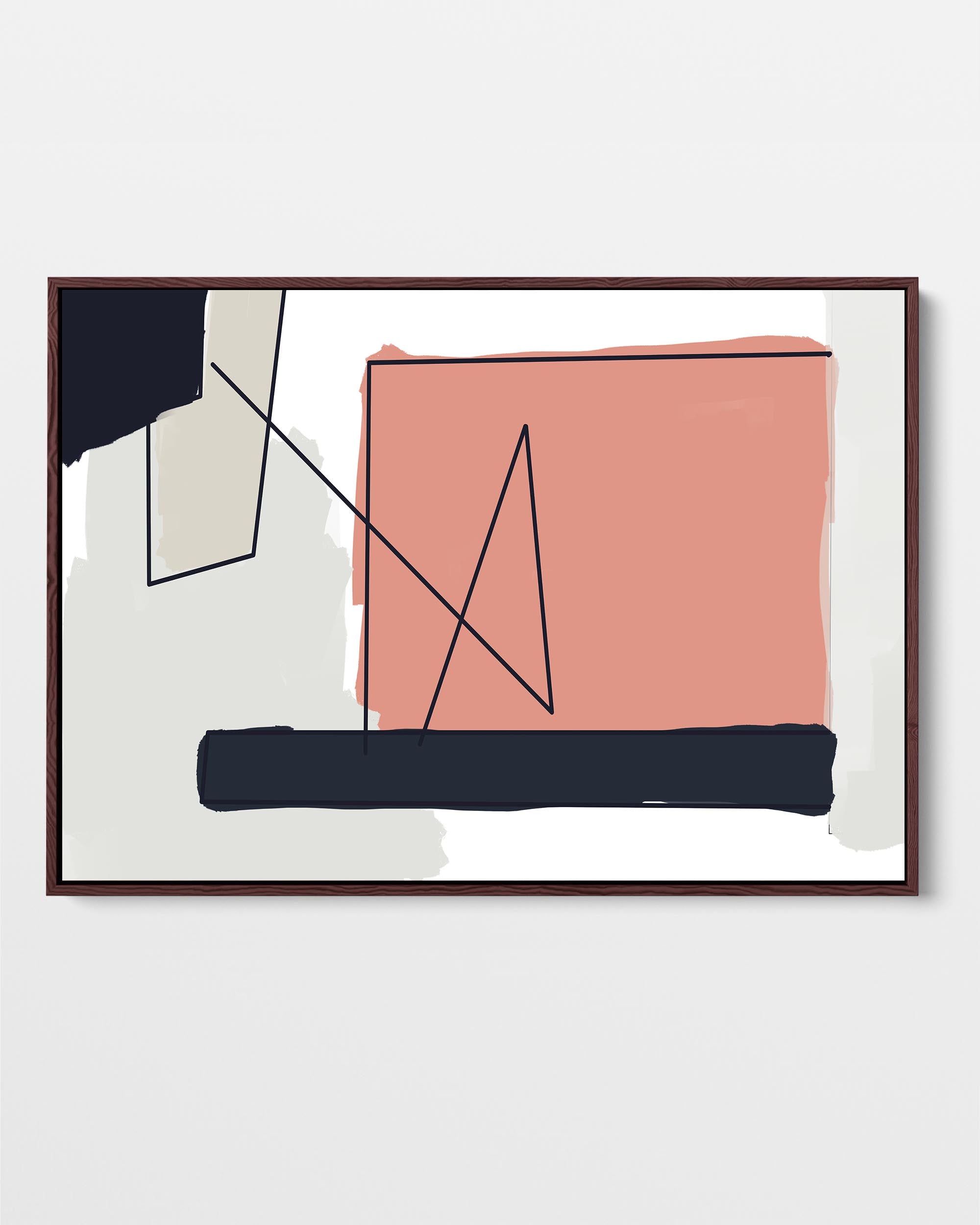 Coral On Grey Shapes Framed Canvas
