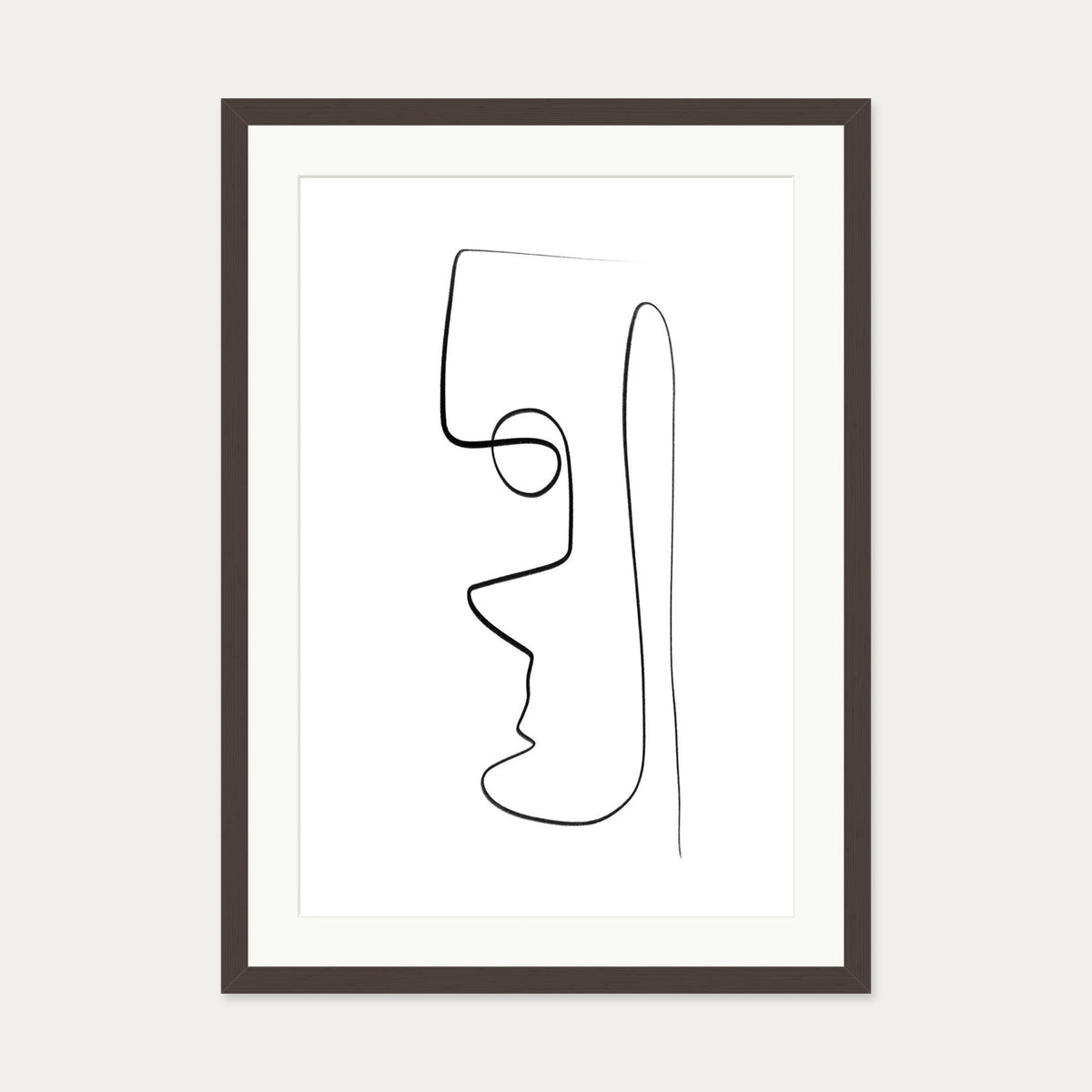 Face Line Art Print — 50 x 70 cm — Brown Frame