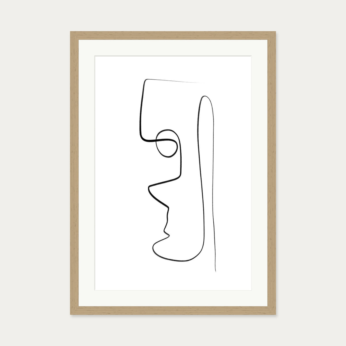 Face Line Art Print — 50 x 70 cm — Oak Frame