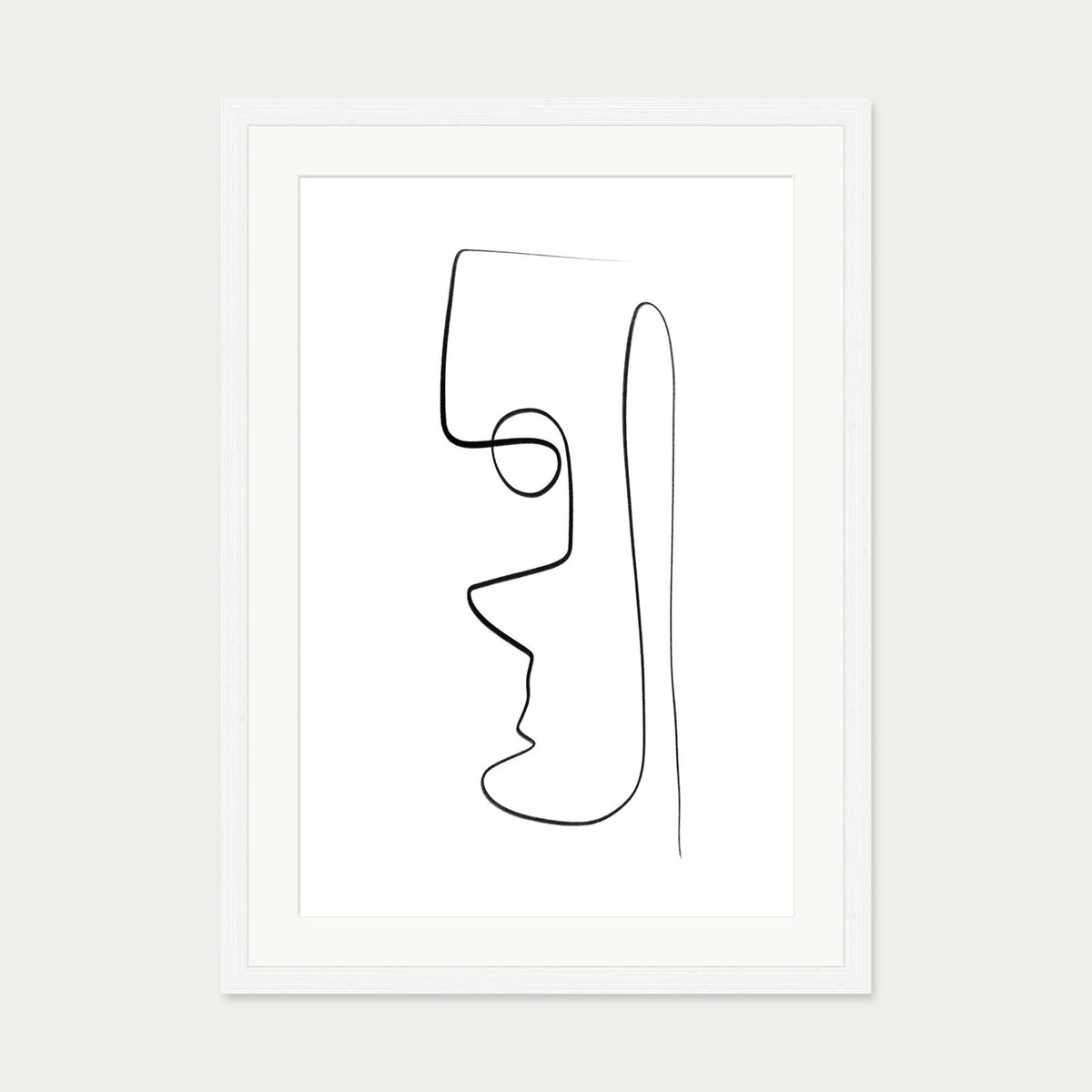 Face Line Art Print — 50 x 70 cm — White Frame