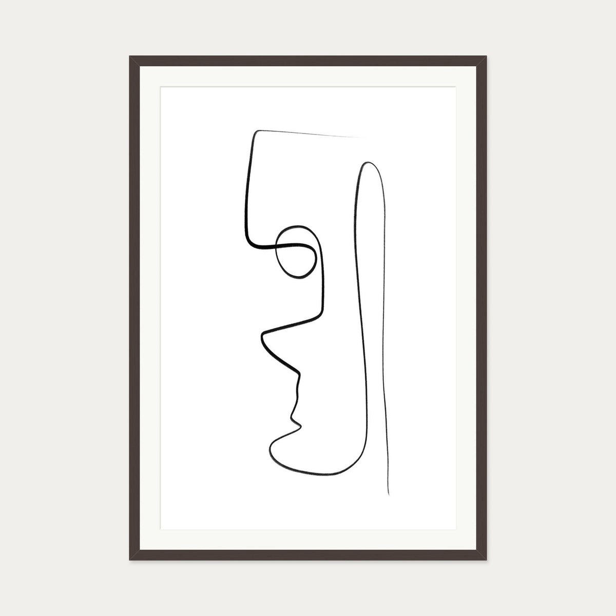 Face Line Art Print — 70 x 100 cm — Brown Frame