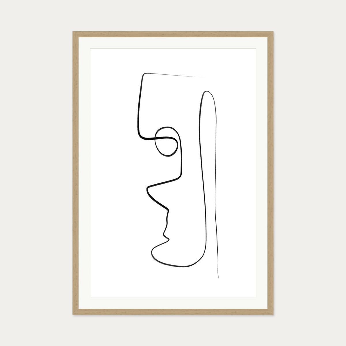 Face Line Art Print — 70 x 100 cm — Oak Frame