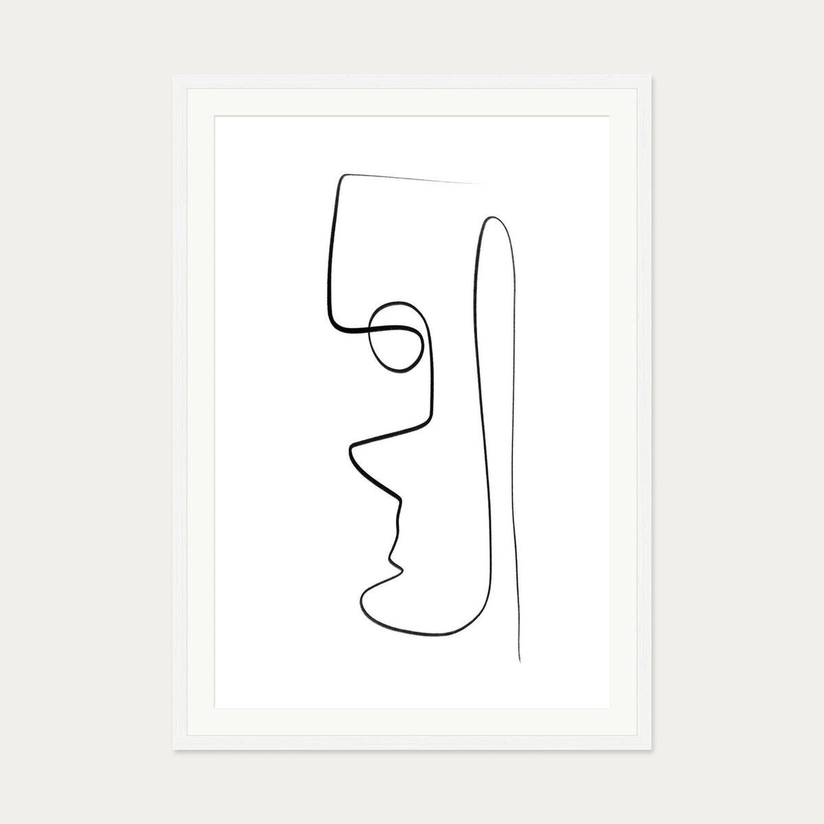 Face Line Art Print — 70 x 100 cm — White Frame
