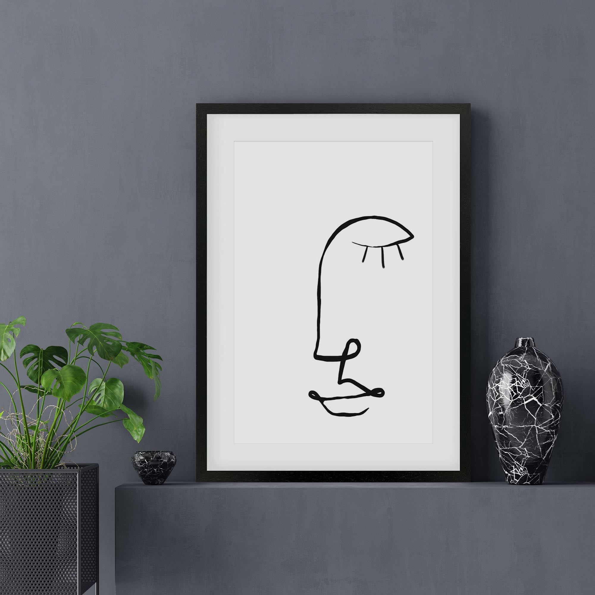 Face Line Drawing Framed Art