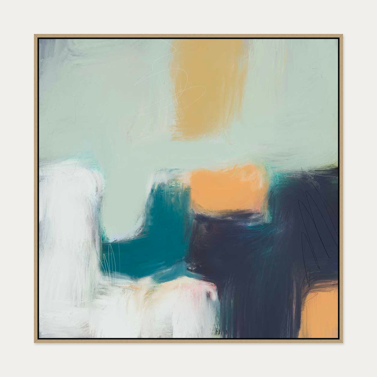 Fading Green Canvas Art — 100 x 100 cm — Oak Frame