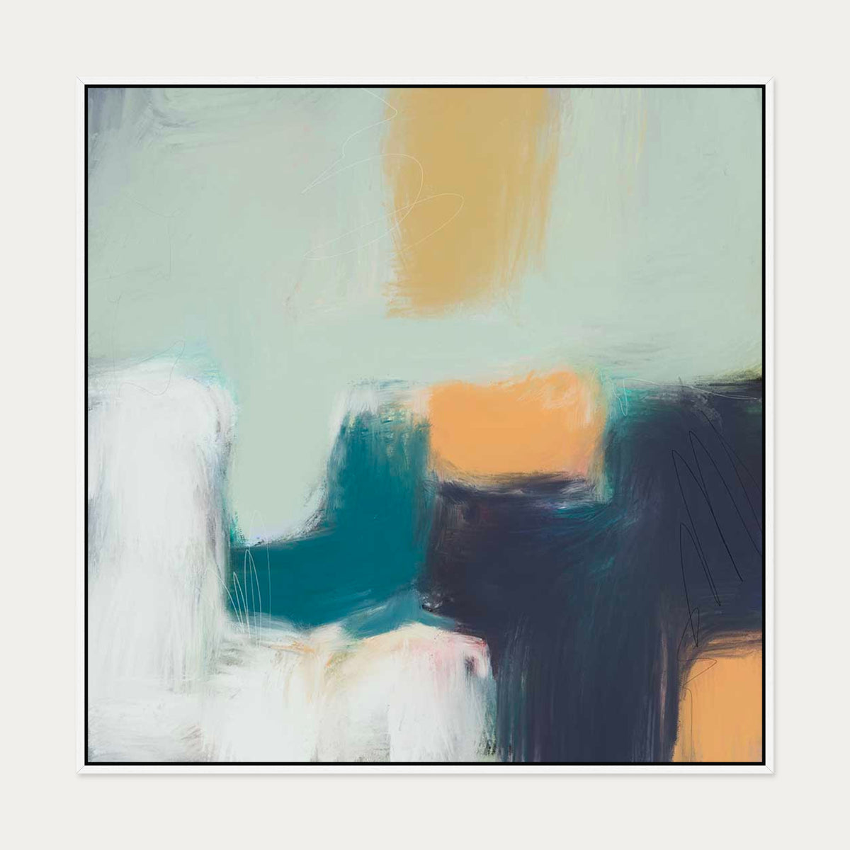 Fading Green Canvas Art — 100 x 100 cm — White Frame