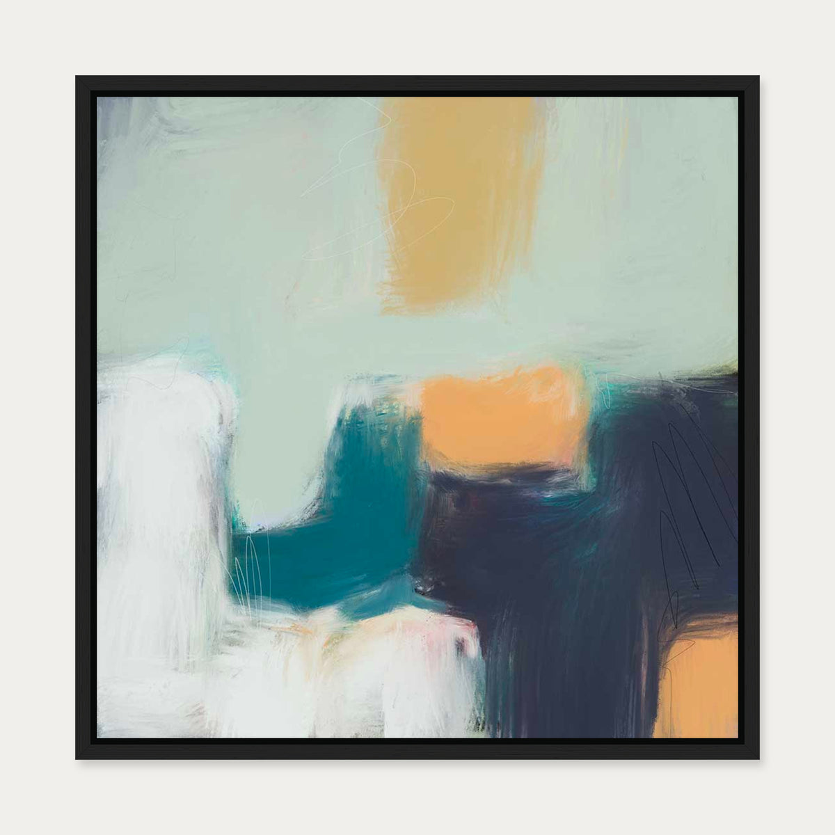 Fading Green Canvas Art — 50 x 50 cm — Black Frame