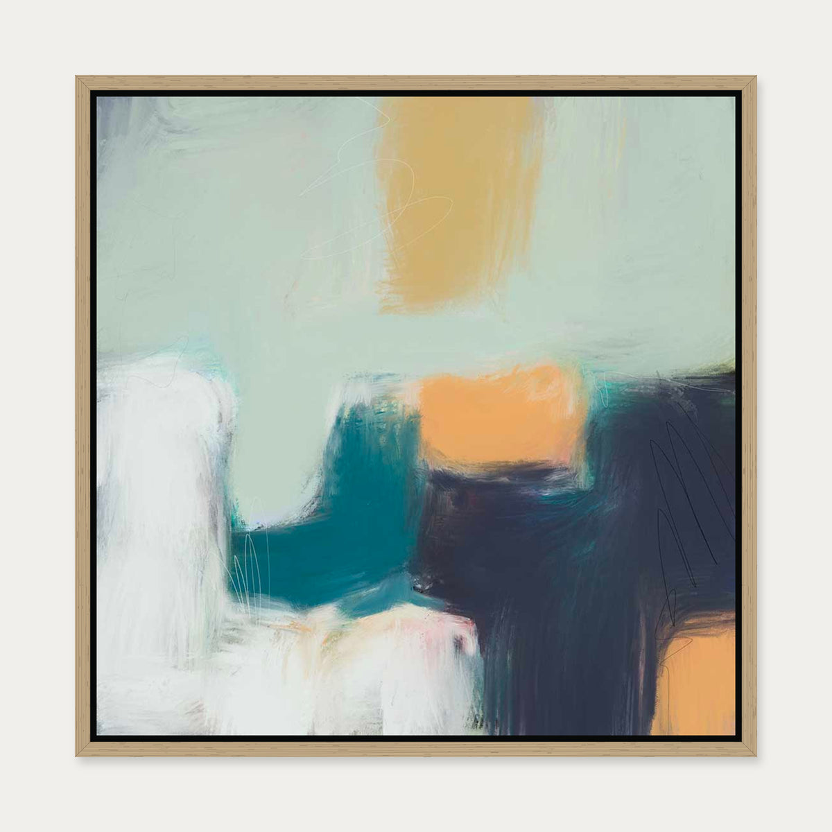 Fading Green Canvas Art — 50 x 50 cm — Oak Frame