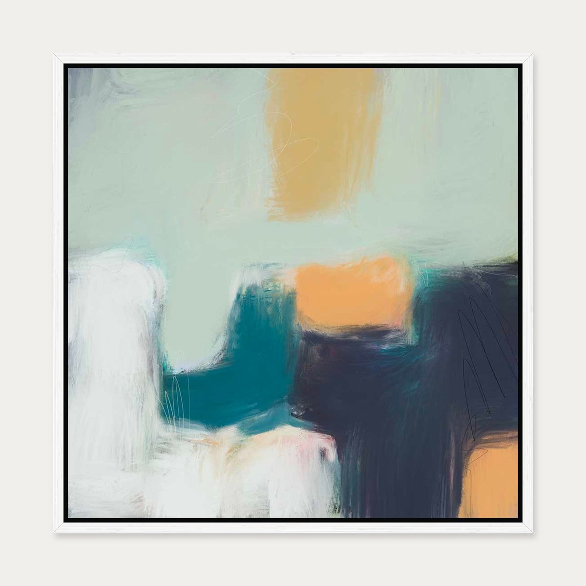 Fading Green Canvas Art — 50 x 50 cm — White Frame