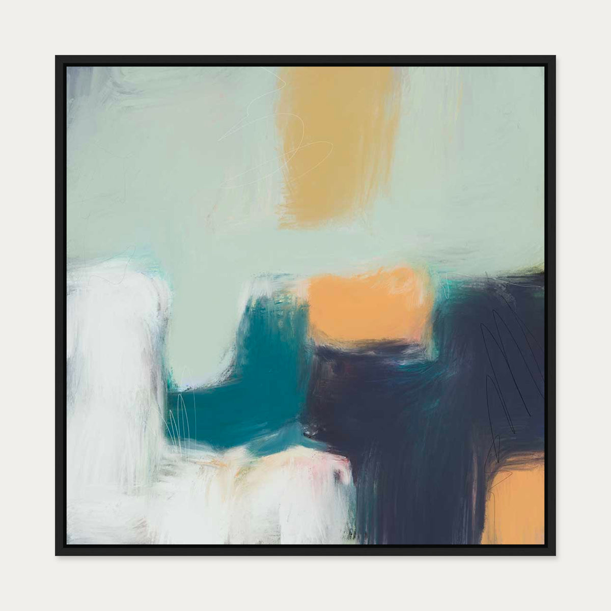 Fading Green Canvas Art — 70 x 70 cm — Black Frame