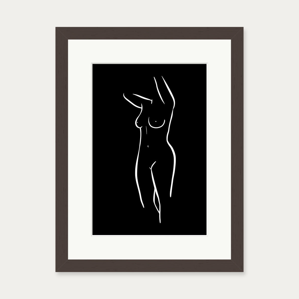Female Figure Line Art Print — 30 x 40 cm — Brown Frame