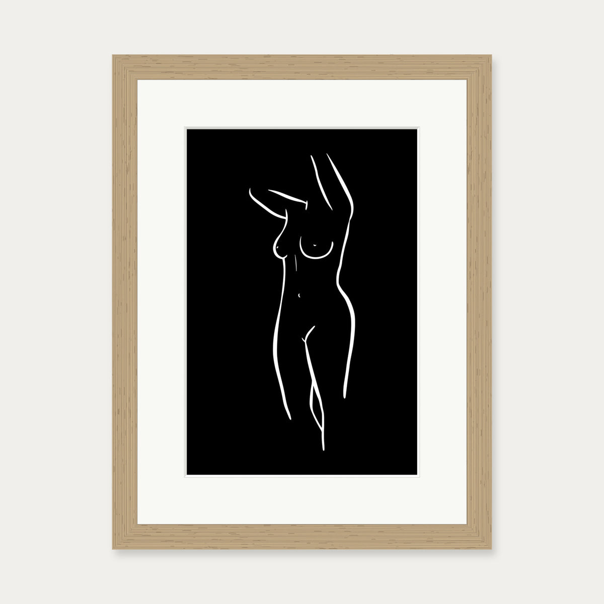 Female Figure Line Art Print — 30 x 40 cm — Oak Frame