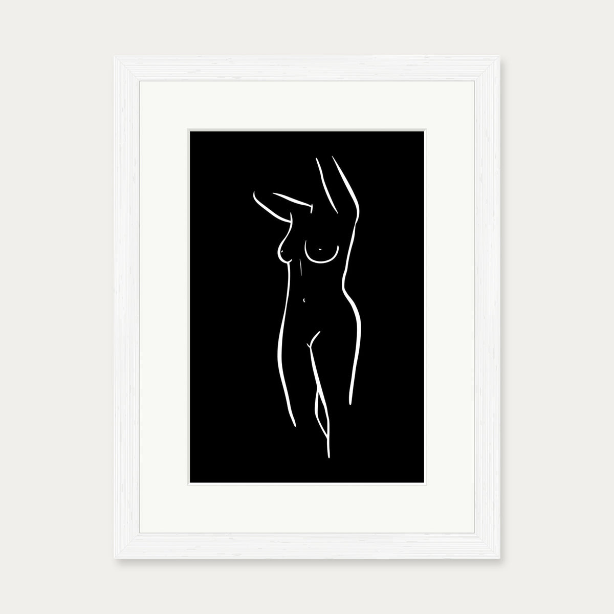 Female Figure Line Art Print — 30 x 40 cm — White Frame