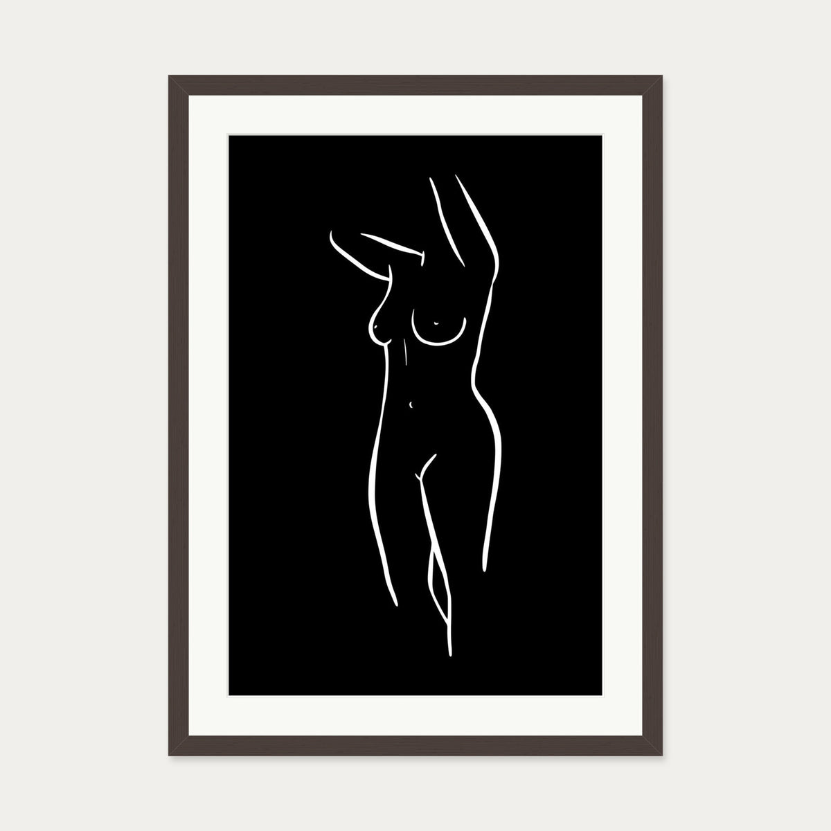 Female Figure Line Art Print — 50 x 70 cm — Brown Frame