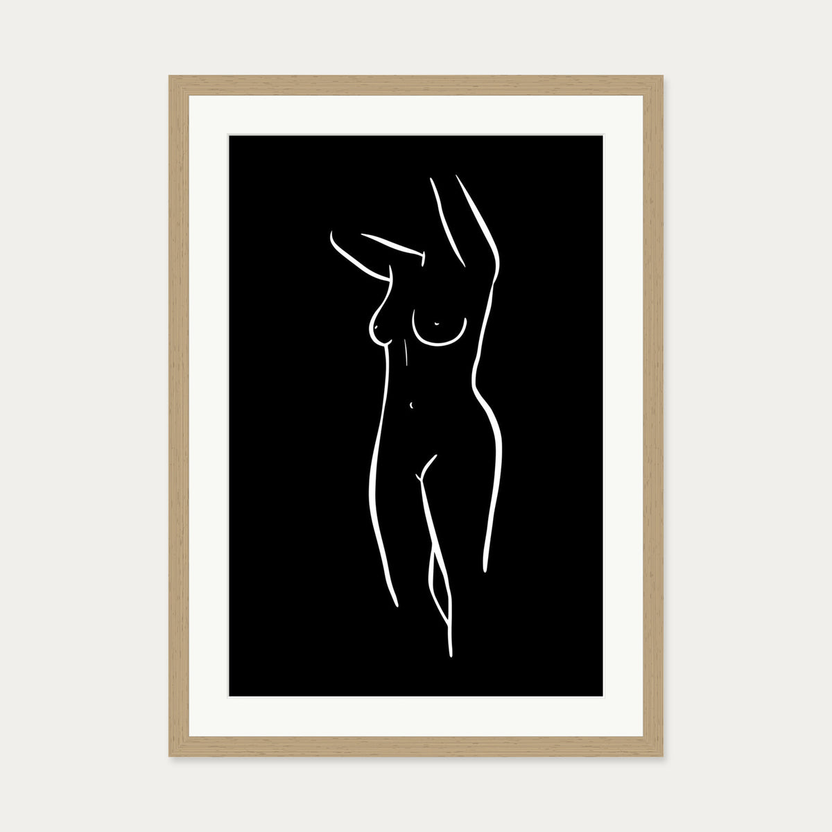 Female Figure Line Art Print — 50 x 70 cm — Oak Frame