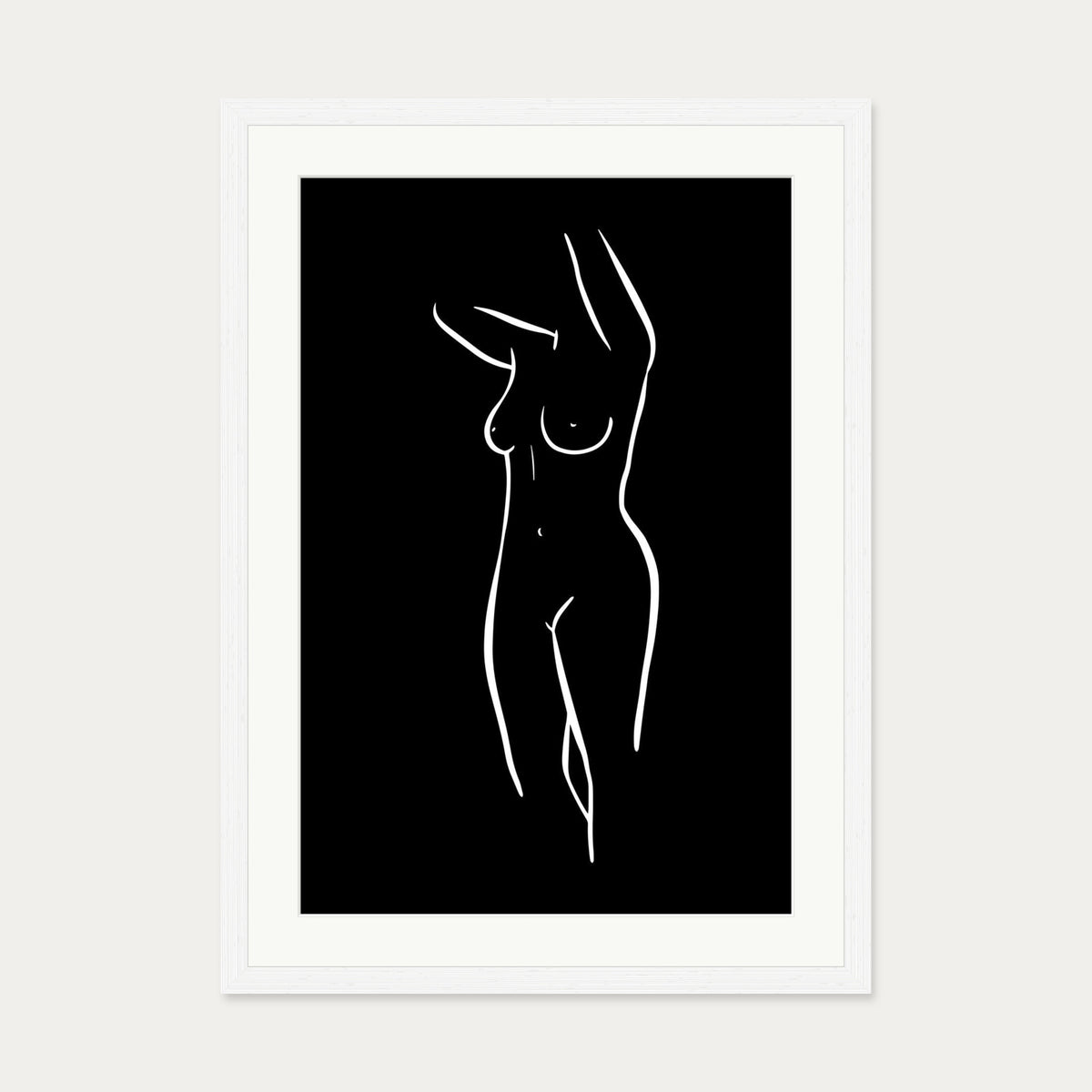 Female Figure Line Art Print — 50 x 70 cm — White Frame