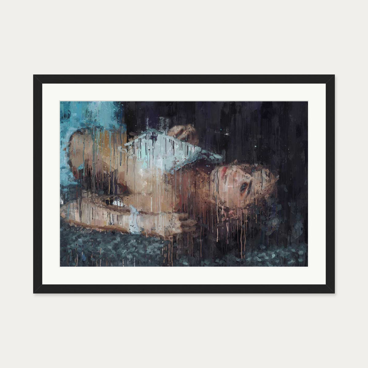 Female Nude Portrait Art Print — 50 x 70 cm — Black Frame