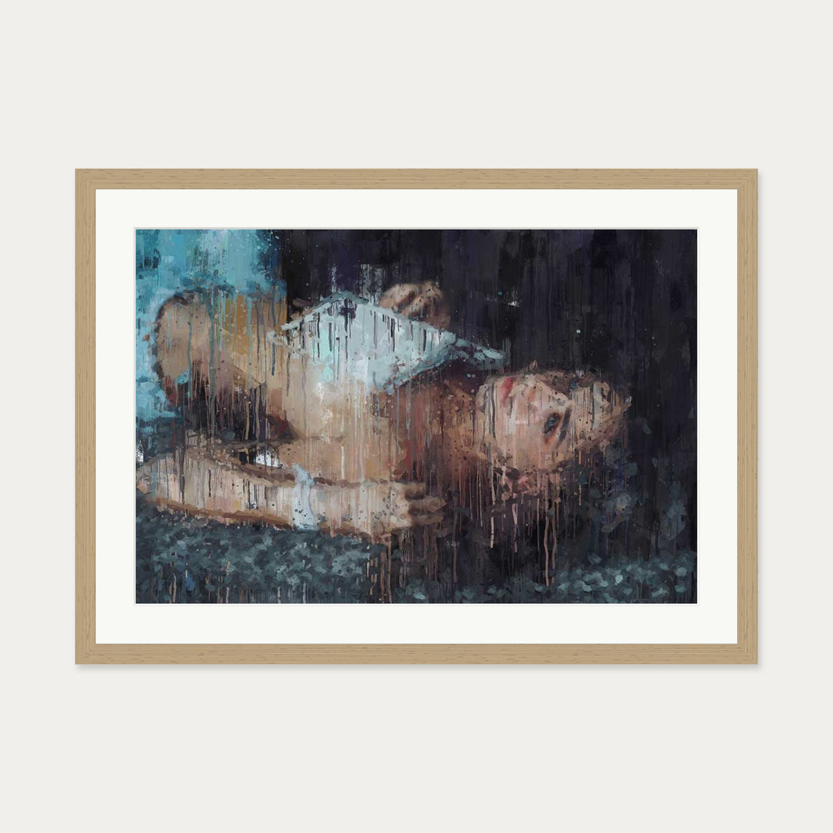 Female Nude Portrait Art Print — 50 x 70 cm — Oak Frame