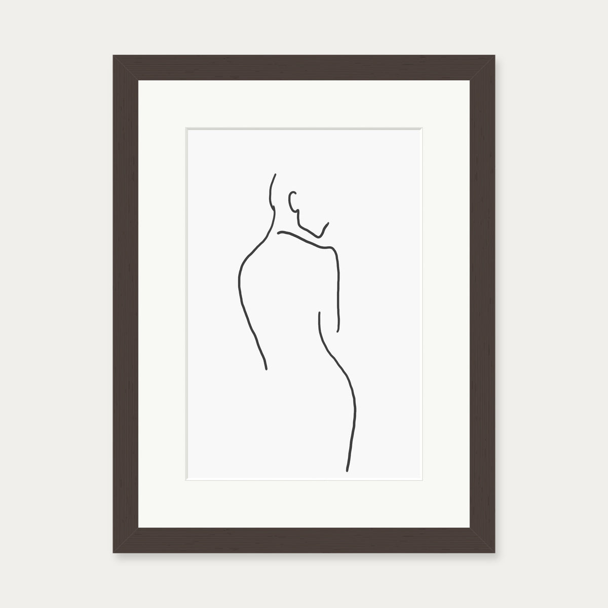 Figure Line Art Print — 30 x 40 cm — Brown Frame