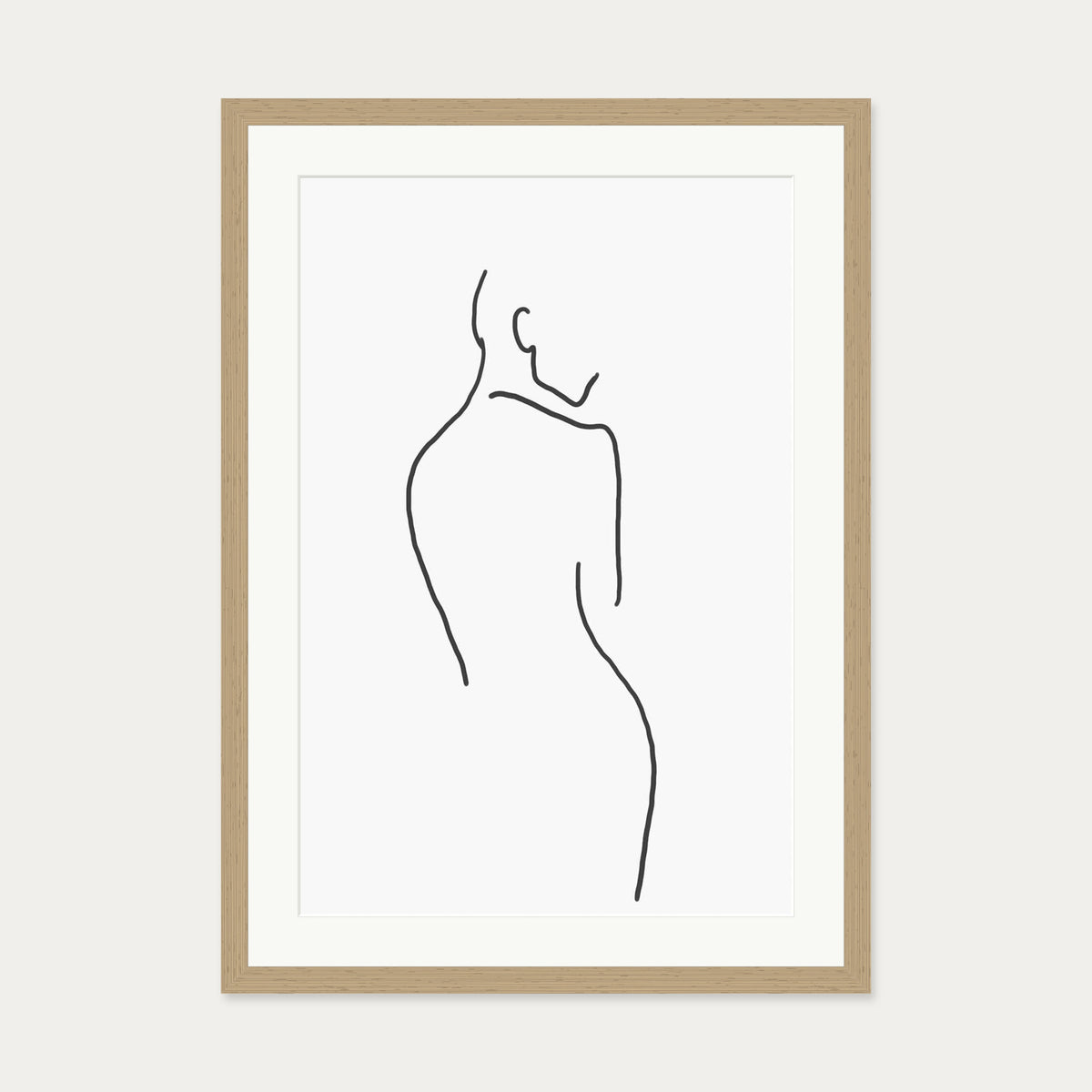Figure Line Art Print — 50 x 70 cm — Oak Frame