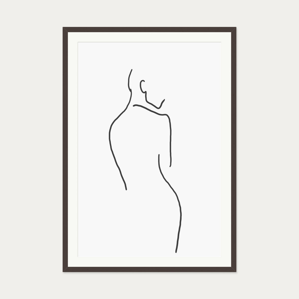 Figure Line Art Print — 70 x 100 cm — Brown Frame